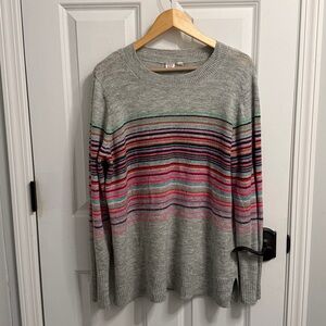 GAP Crewneck Grey Colorful Striped Tunic Sweater Size L